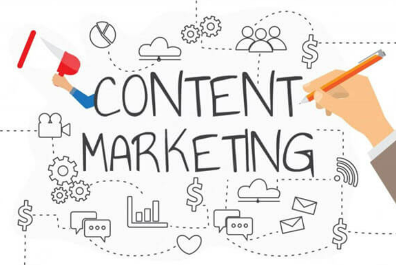 Visual of content marketing, showcasing creation and distribution for target audiences.